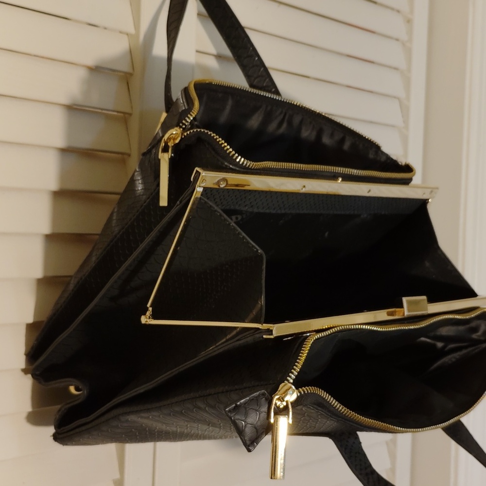 Dune London Black Satin Cosmetic Bag with Gold Accents - Picture 4 of 14